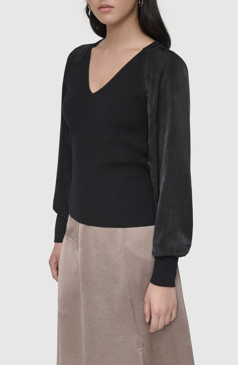 DKNY V-Neck Mixed Media Sweater, Alternate, color, 