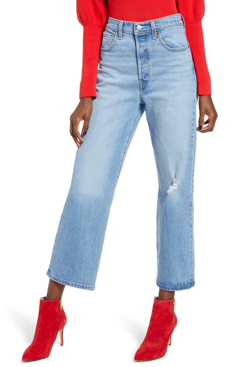 Levi's® Ribcage Super High Waist Ankle Straight Leg Jeans, Main, color, TANGO BLUE