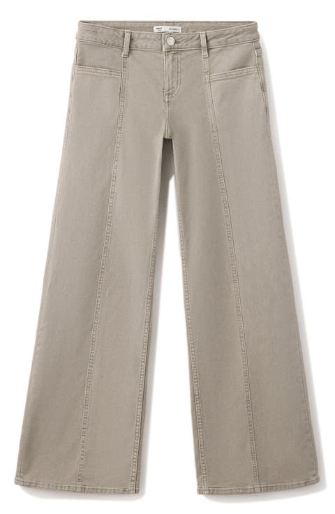 Seam Detail Low Waist Wide Leg Jeans