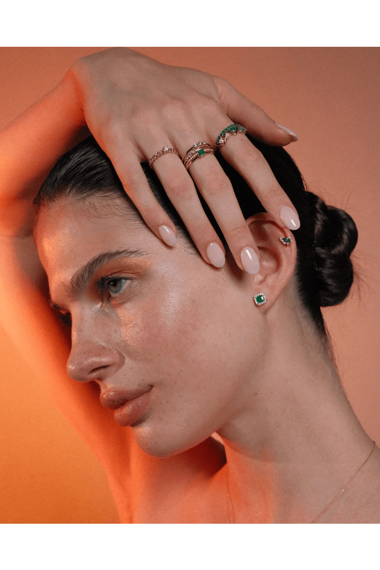 Marquise Emerald & Round Diamonds Studs, Alternate, color, Green