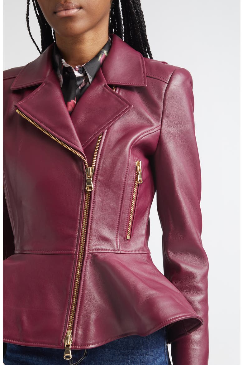 Lyric Leather Peplum Biker Jacket, Alternate, color, RHODODENDRON