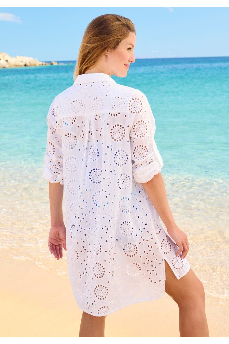 Eyelet Cover-Up Shirt, Alternate, color, WHITE