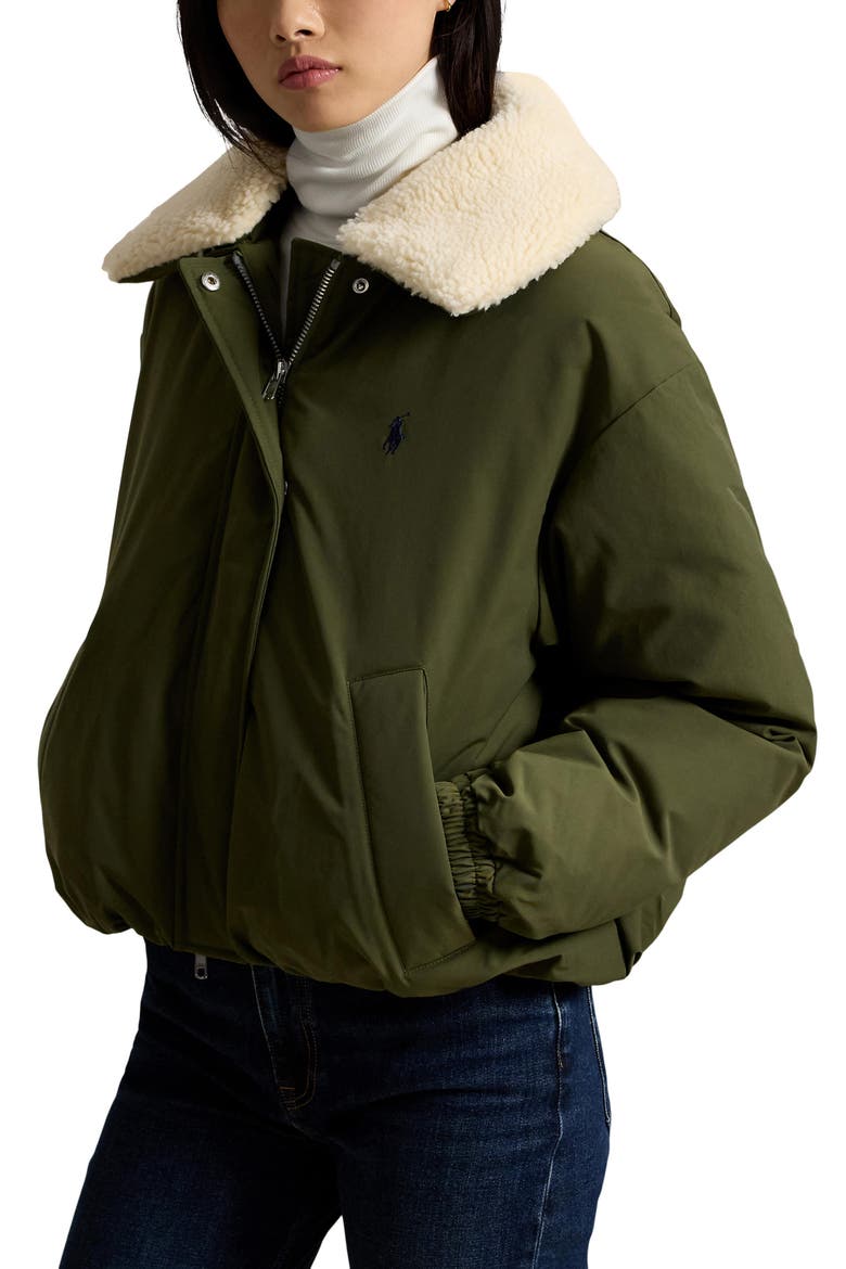 High Pile Collar Down Puffer Jacket, Main, color, NEW OLIVE