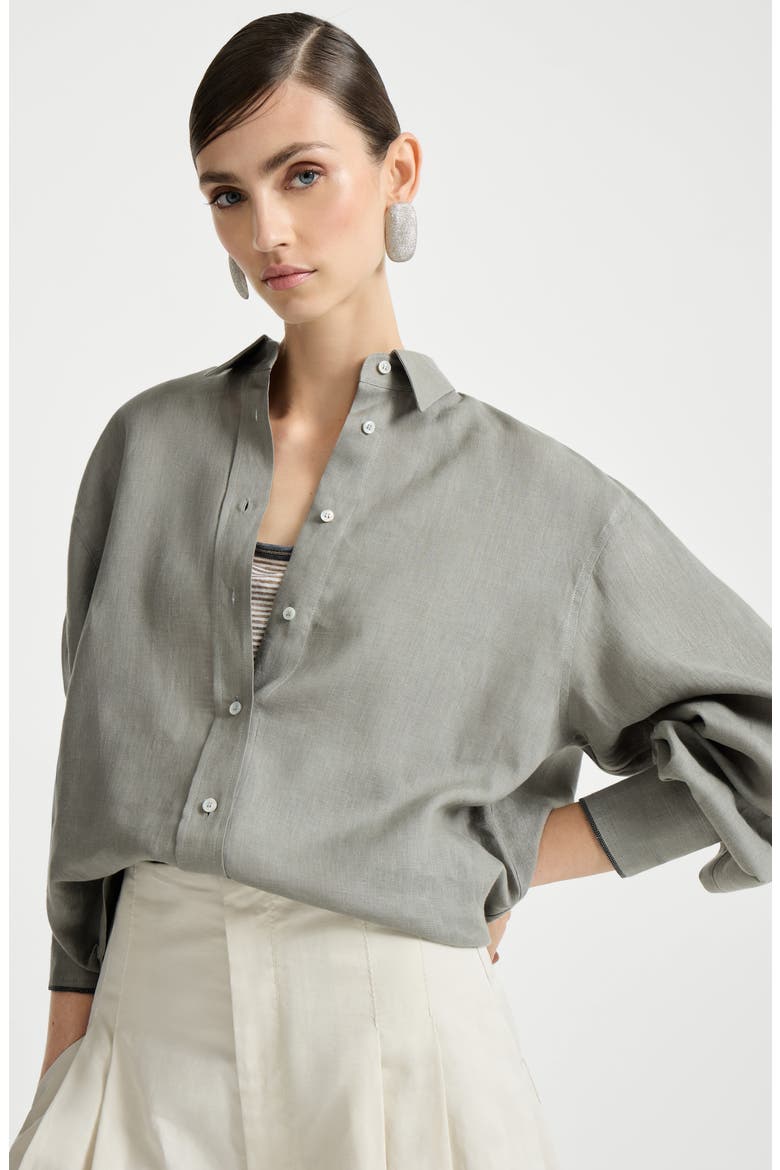 Linen shirt with monili, Alternate, color, Khaki