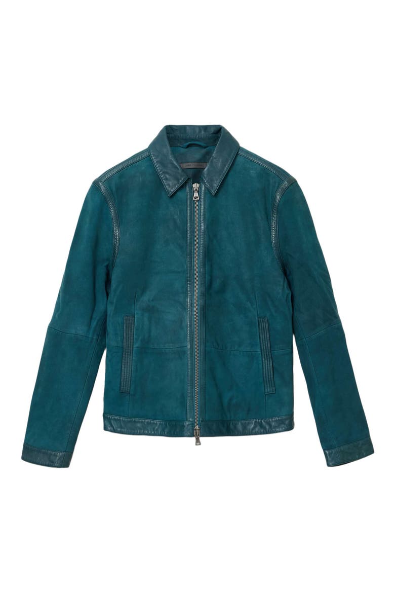Jaxon Leather Trim Suede Jacket, Alternate, color, PEACOCK BLUE