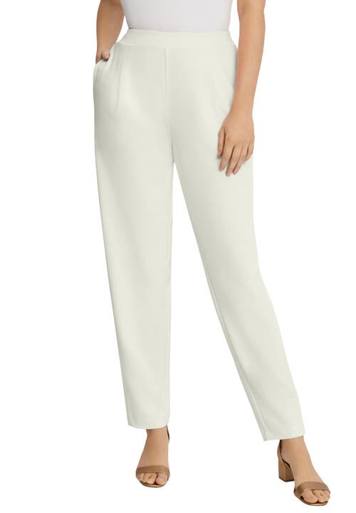Jessica London Stretch Knit Crepe Straight Leg Pants In White