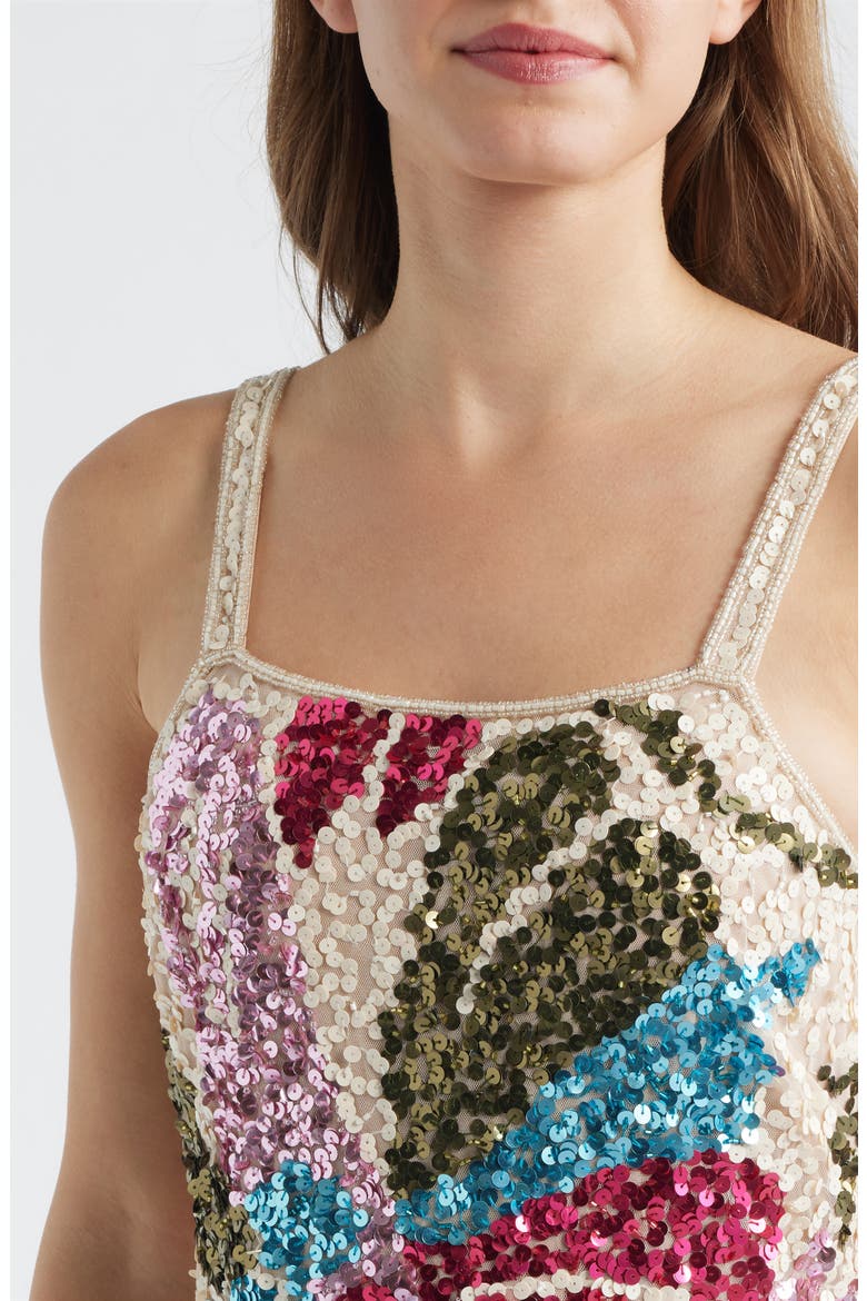 Sequin Floral Sheath Dress, Alternate, color, IVORY