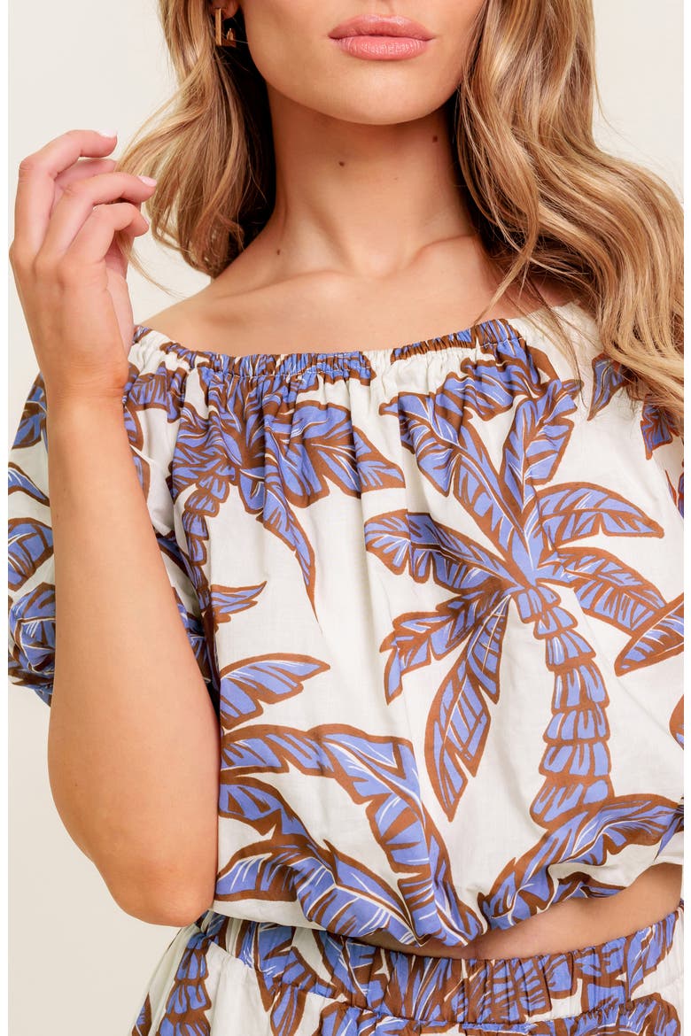 Puff Sleeve Woven Top, Alternate, color, WHITE/ BLUE