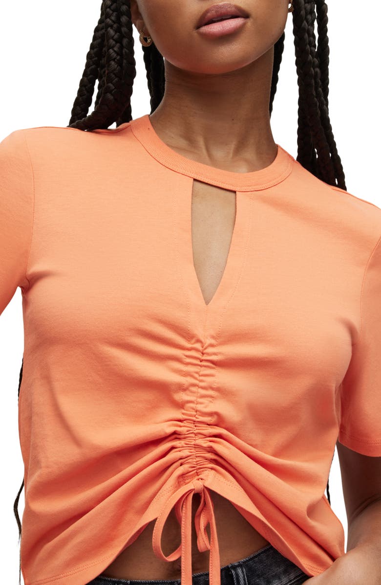 AllSaints Gigi Center Drawcord T-Shirt, Alternate, color, Fluro Orange