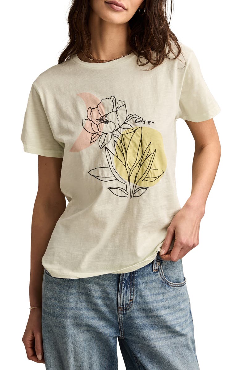 Lucky Brand El Sol Boyfriend Embroidered T-Shirt, Main, color, 