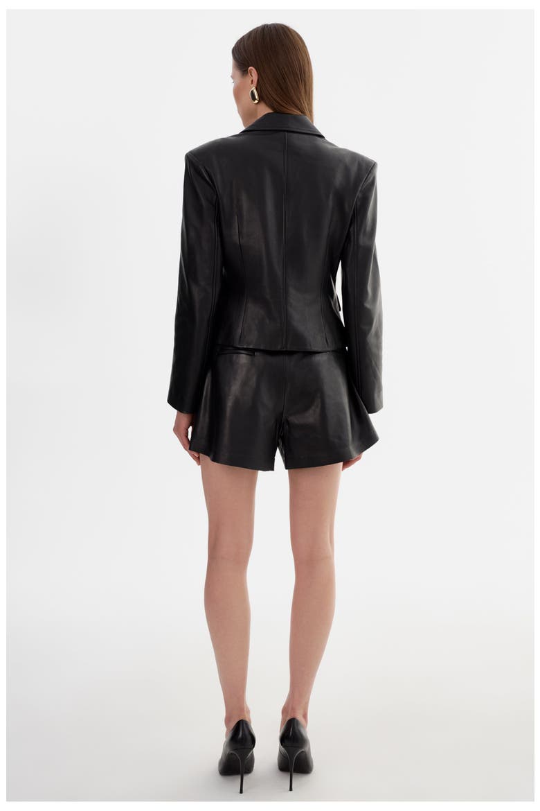 Valentina| Micro Leather Blazer, Alternate, color, Black