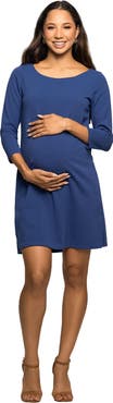 24seven Comfort Apparel Three Quarter Sleeve A-Line Knee Length Dress