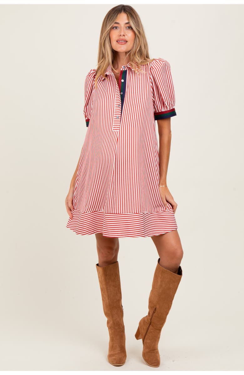 PinkBlush Striped Puff Sleeve Mini Shirt Dress, Main, color, Rust