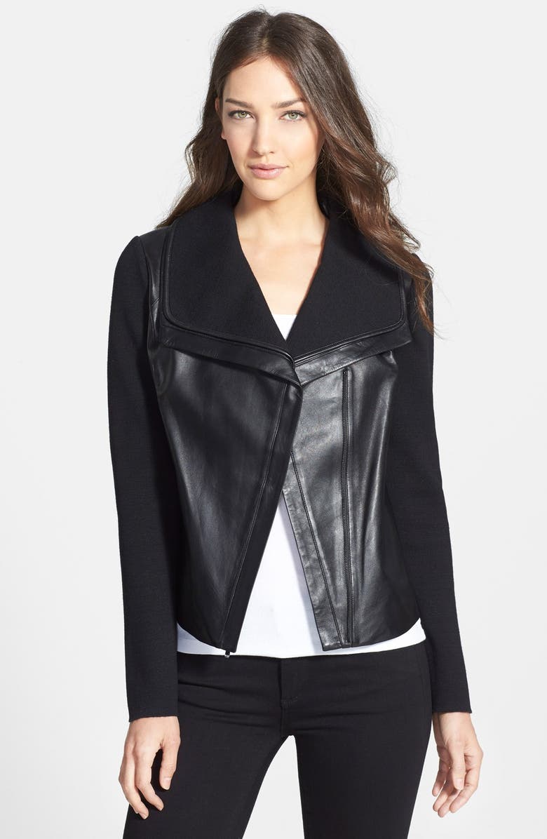 Classiques Entier<sup>®</sup> Leather Front Merino Sweater Jacket, Main, color, 