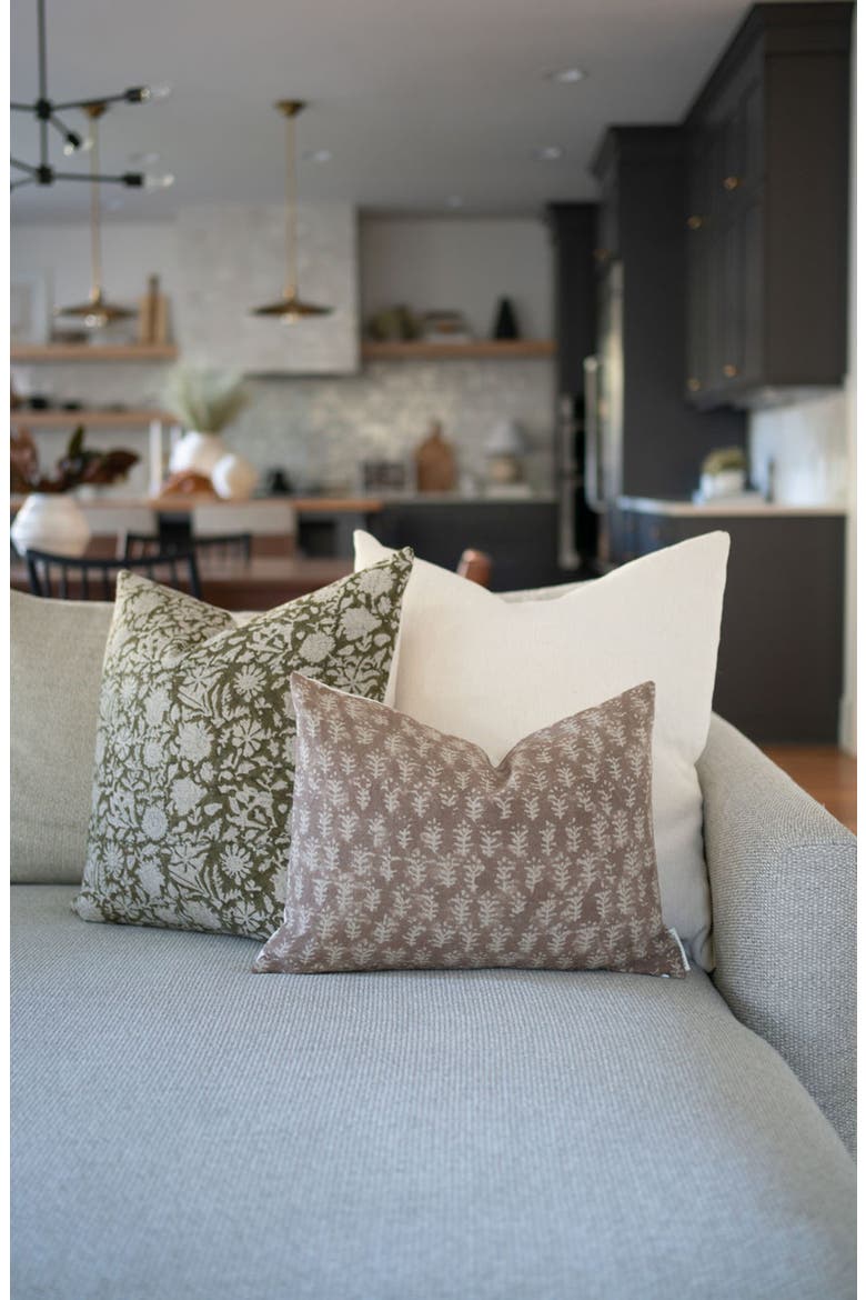 Andie Warm Brown Floral Handblock Pillow Cover, Alternate, color, Java Brown
