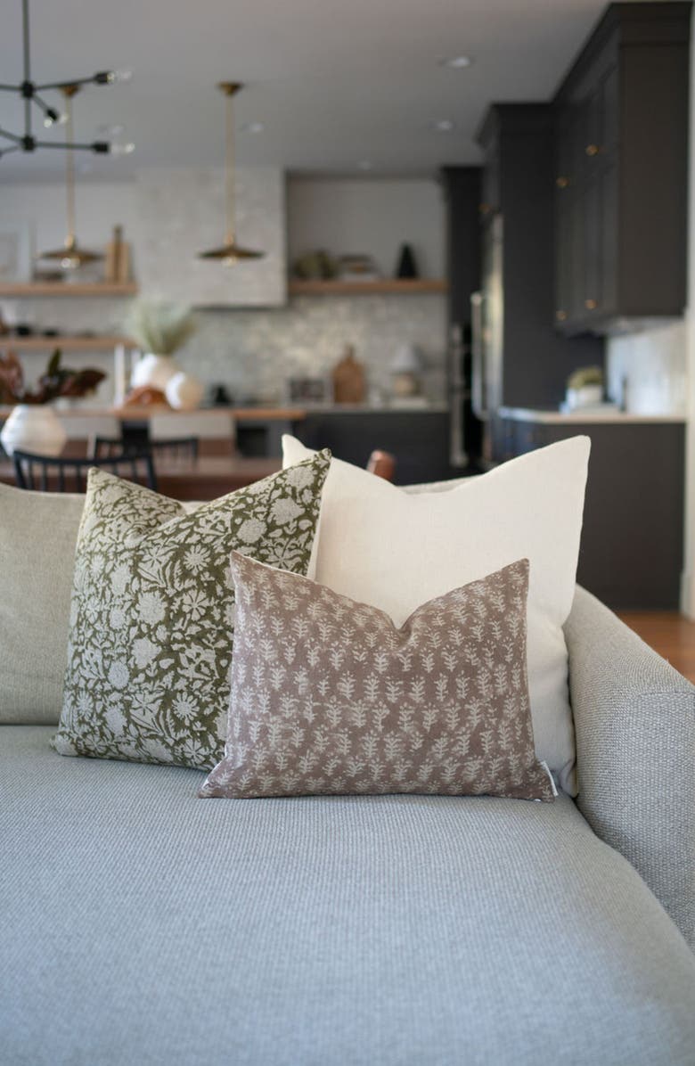 Linen & James Andie Warm Brown Floral Handblock Pillow Cover, Alternate, color, Java Brown