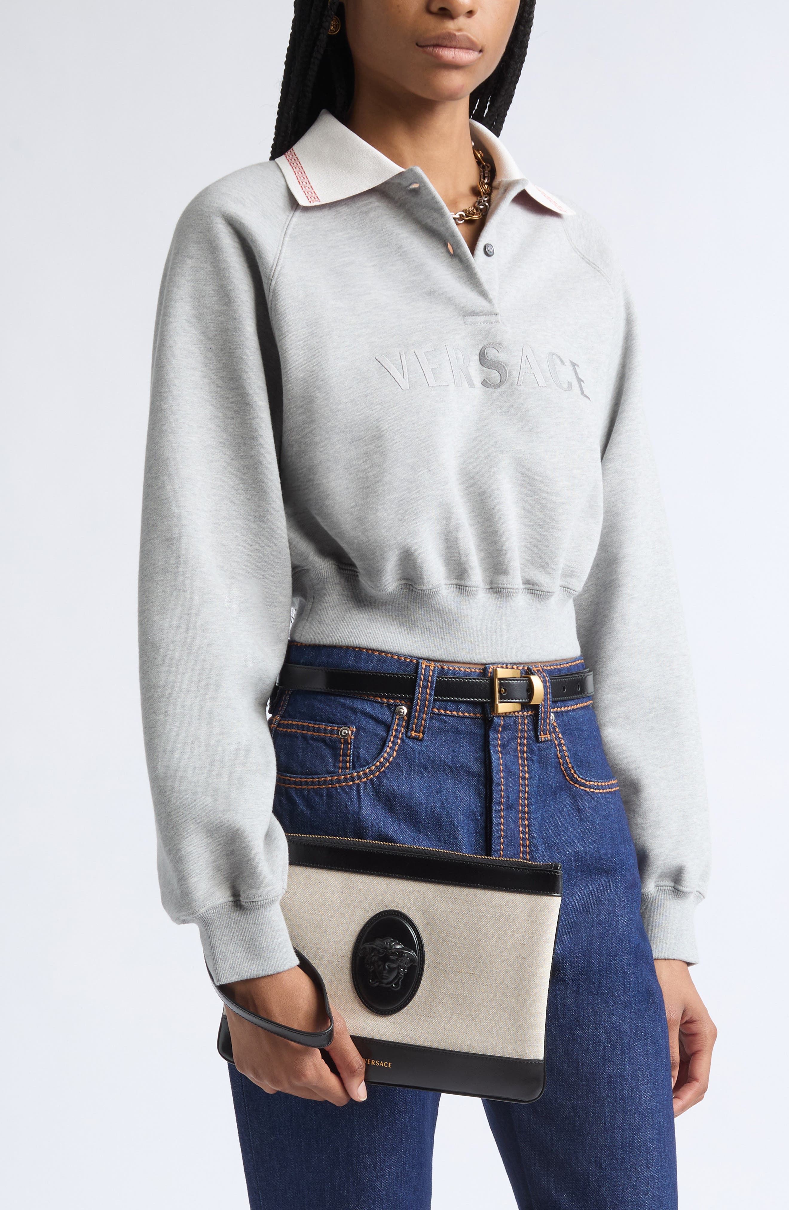 Rivière Canvas Pouch, Alternate, color, BEIGE BLACK GOLD