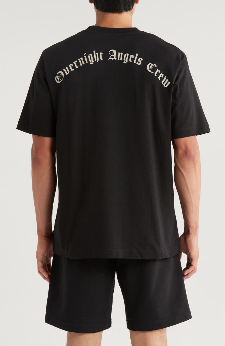 OVERNIGHT ANGELS CREW Skull Cap Oversize Cotton Graphic T-Shirt, Alternate, color, Black