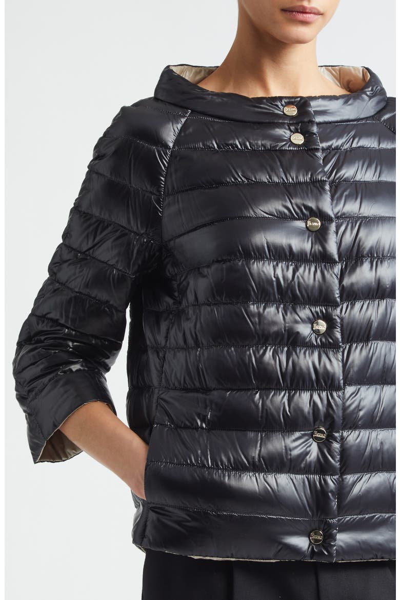 Reversible Quilted Ultralight Nylon Crop Down Jacket, Alternate, color, BLACK TO CHANTILLY