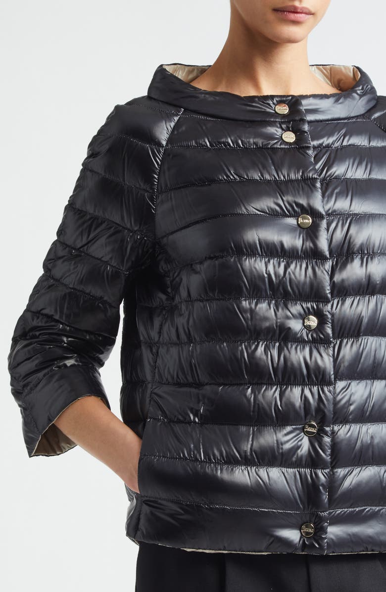 Herno Reversible Quilted Ultralight Nylon Crop Down Jacket, Alternate, color, Black To Chantilly