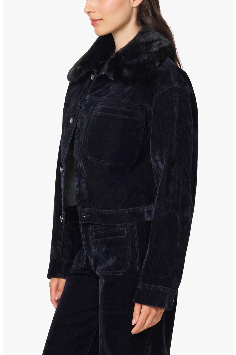 Faux Fur Collar Cropped Jacket, Alternate, color, NAVY