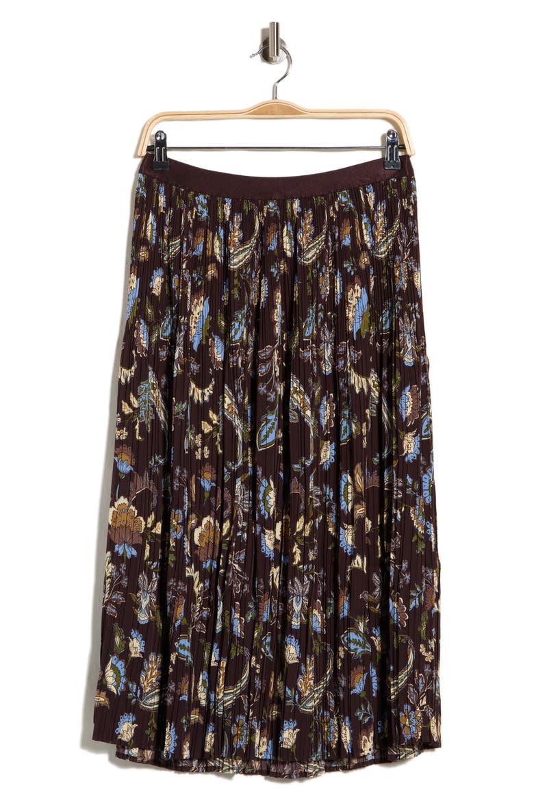 Pleated Midi Skirt, Alternate, color, CHOCOLATE PAISLEY VINE