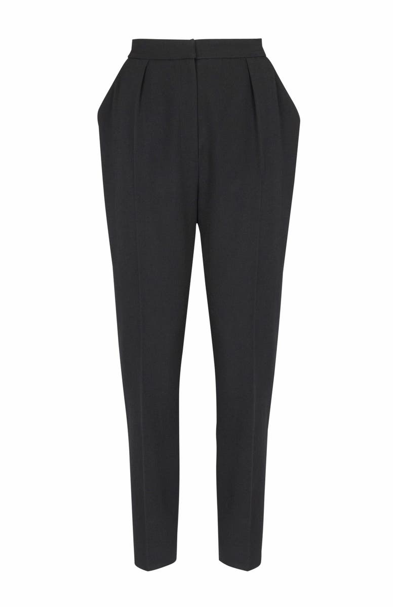 Balmain High-Waisted Grain De Poudre Trousers, Alternate, color, Black