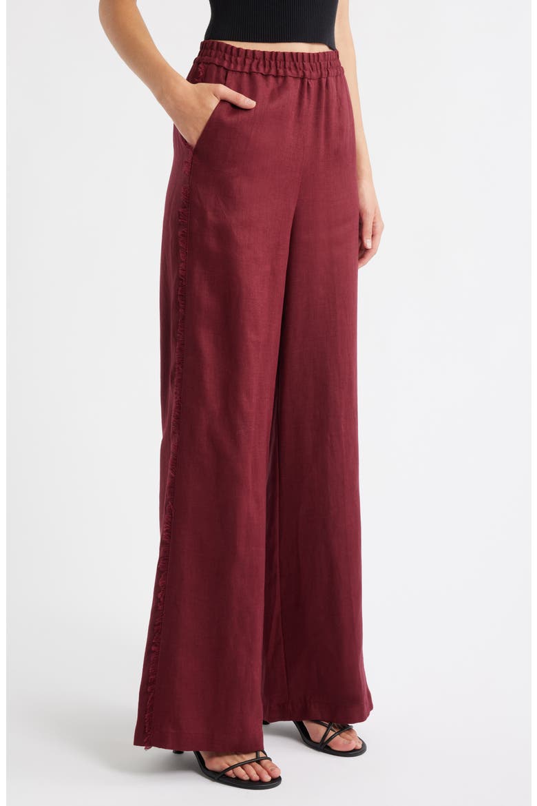 Tarida Frayed Linen Wide Leg Pants, Alternate, color, WINE