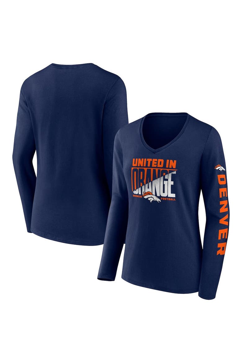 Women's Fanatics Branded Navy Denver Broncos Hometown Sweep Long Sleeve V-Neck T-Shirt, Main, color, Navy
