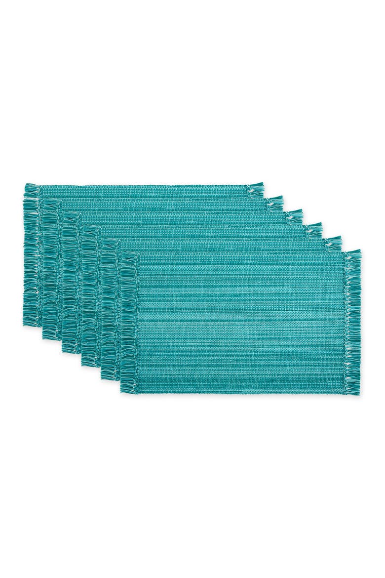 Variegated Fringe Placemat Set/6, 13x19", Main, color, Teal