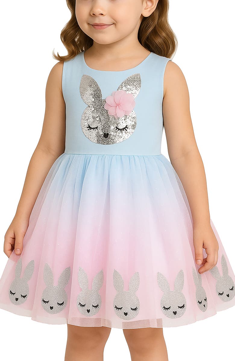 Zunie Kids' Ponte Sequin Bunny Tutu Dress, Alternate, color, Aqua/ Pink
