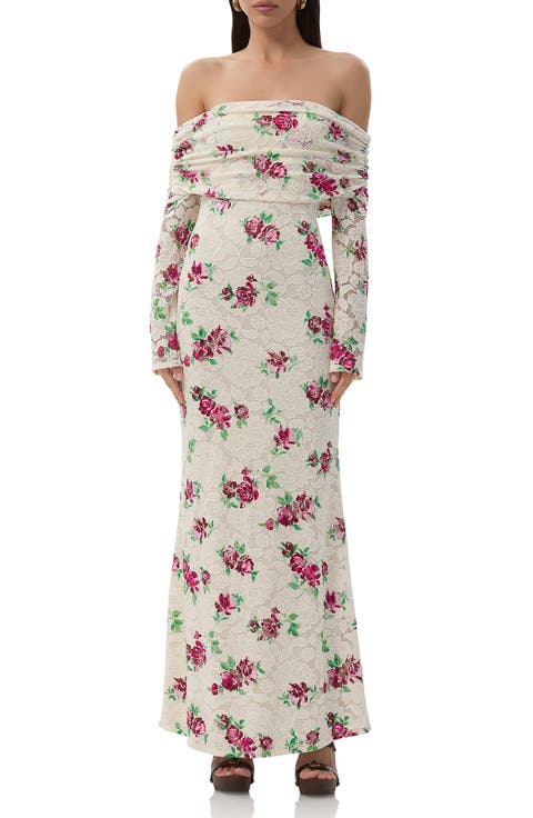 Thelma Off the Shoulder Long Sleeve Lace Maxi Dress