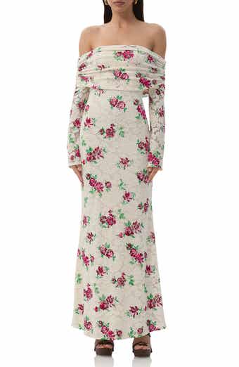 AFRM Thelma Off the Shoulder Long Sleeve Lace Maxi Dress