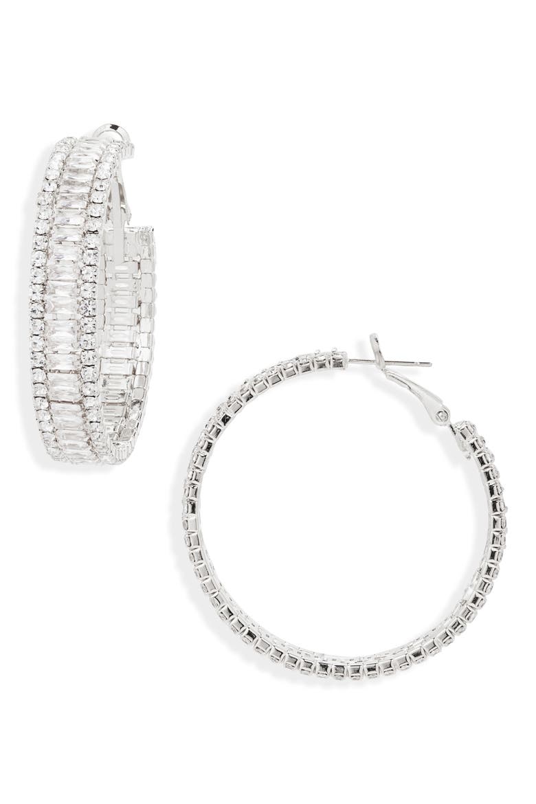 Crystal Hoop Earrings, Main, color, SILVER/CRYSTAL
