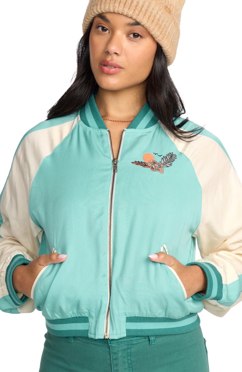 Billabong Dream Vacation Varsity Jacket, Alternate, color, Misty Blue