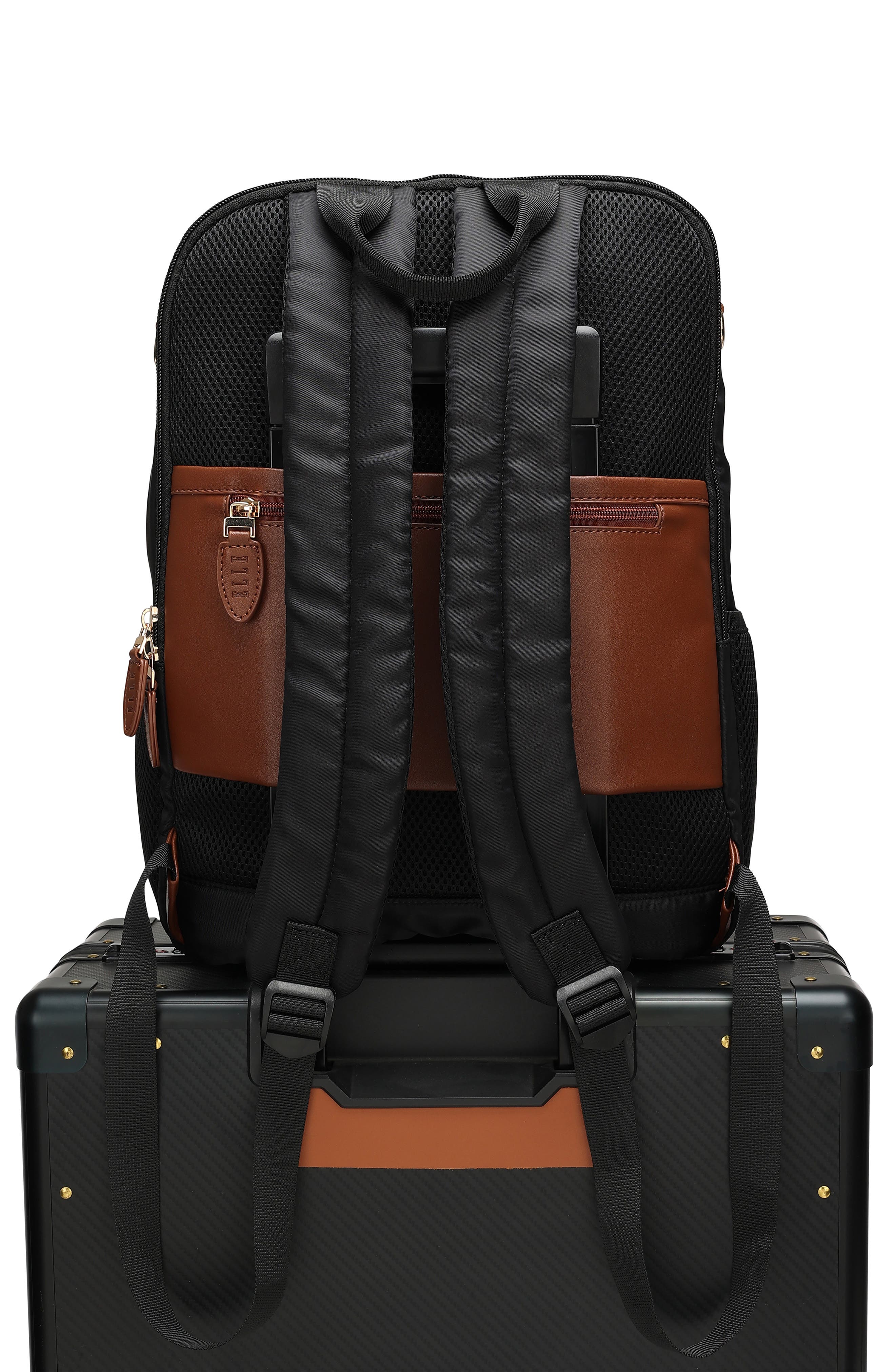 ELLE Luxe Journey 18L Twill and Vegan Leather Backpack, Alternate, color, Black