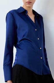 MANGO Regular Fit Satin Button-Up Shirt