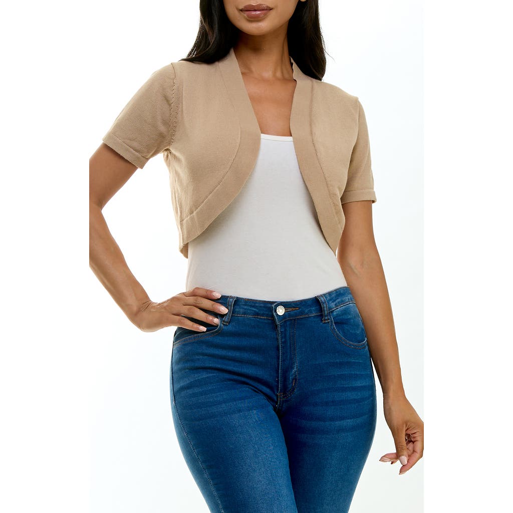 Nina Leonard Knit Bolero In Sandlewood