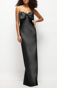 Alfred Sung Bow Detail Strapless Satin Twill Column Gown