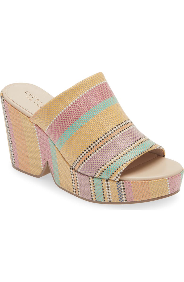 Cecelia New York Frost Wedge Slide Sandal, Main, color, Beige Multi Raffia