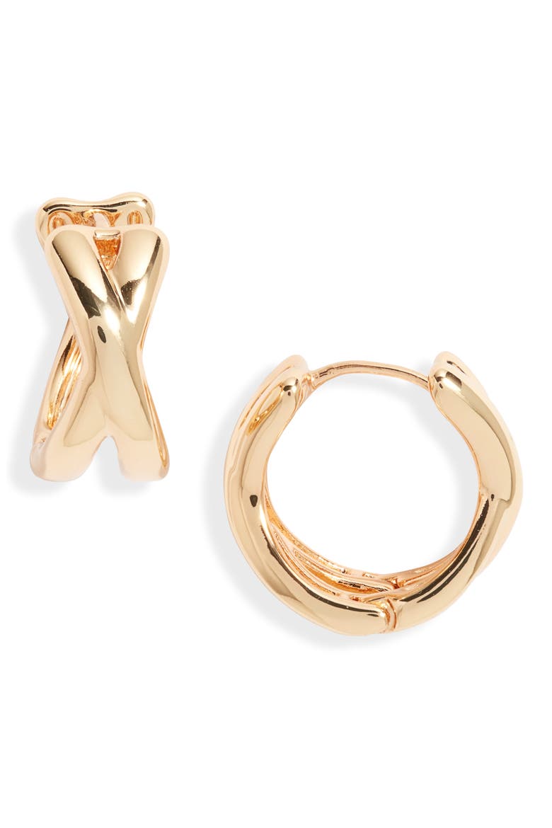 Demi Fine Crisscross Huggie Hoop Earrings, Main, color, 14K GOLD PLATED