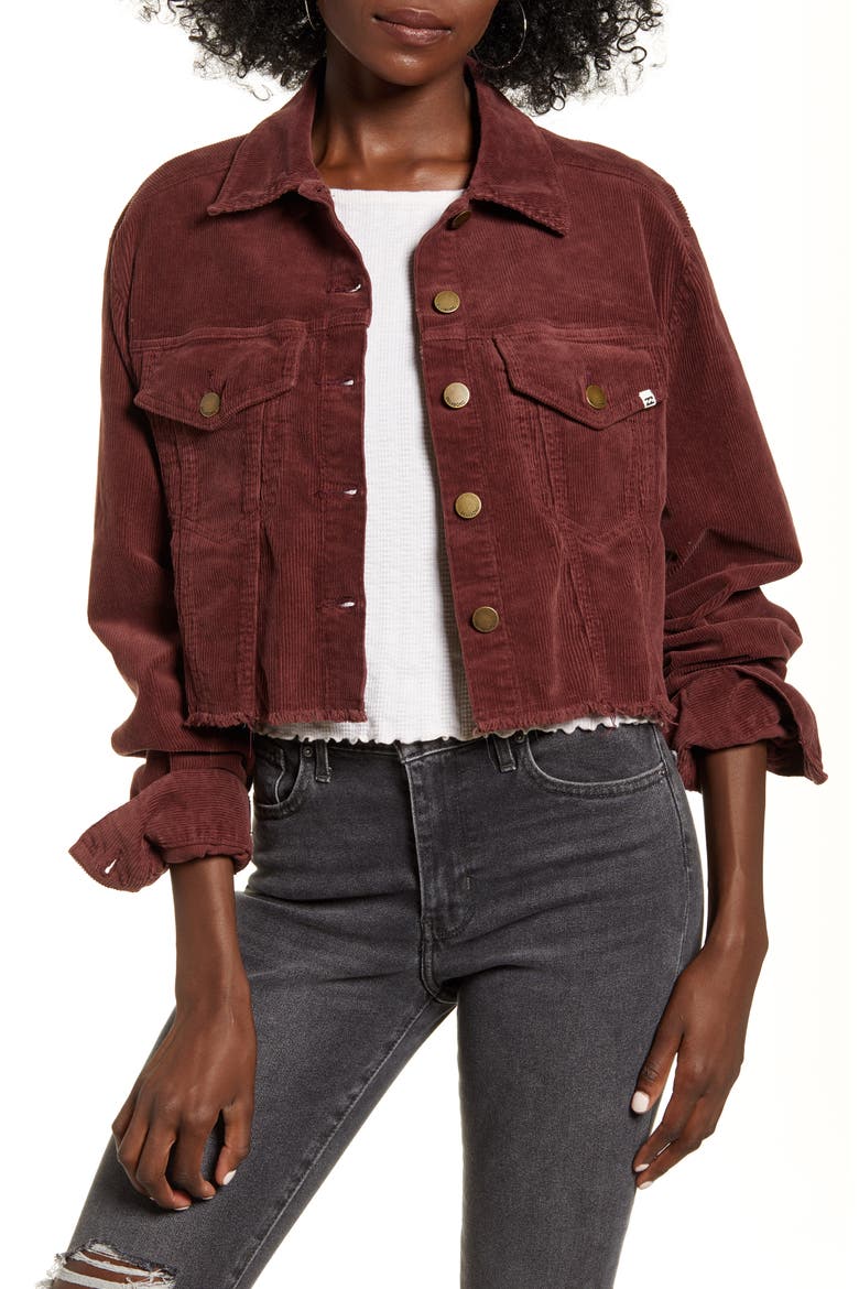 Boy Toy Corduroy Crop Trucker Jacket, Main, color, COCO BERRY