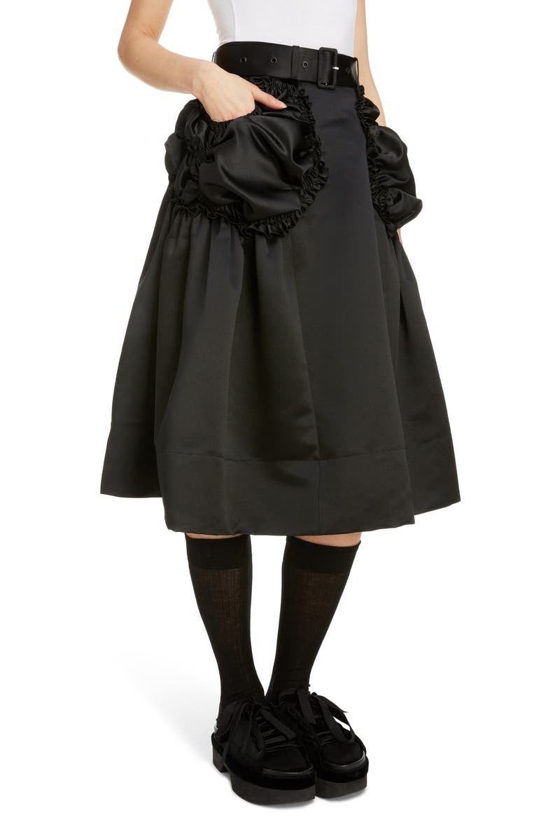 Gathered Pocket Belted Satin Skirt, Alternate, color, BLACK