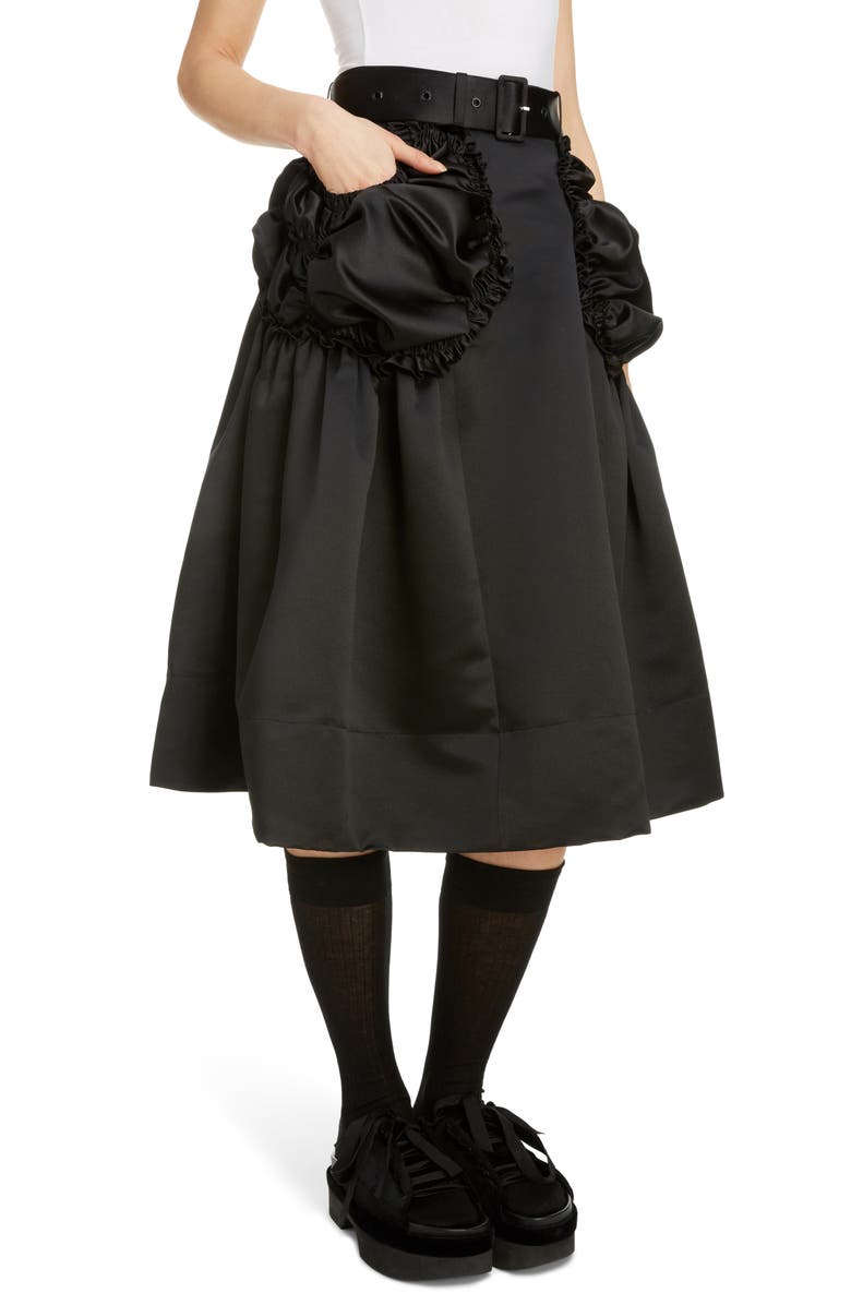 Simone Rocha Gathered Pocket Belted Satin Skirt, Alternate, color,