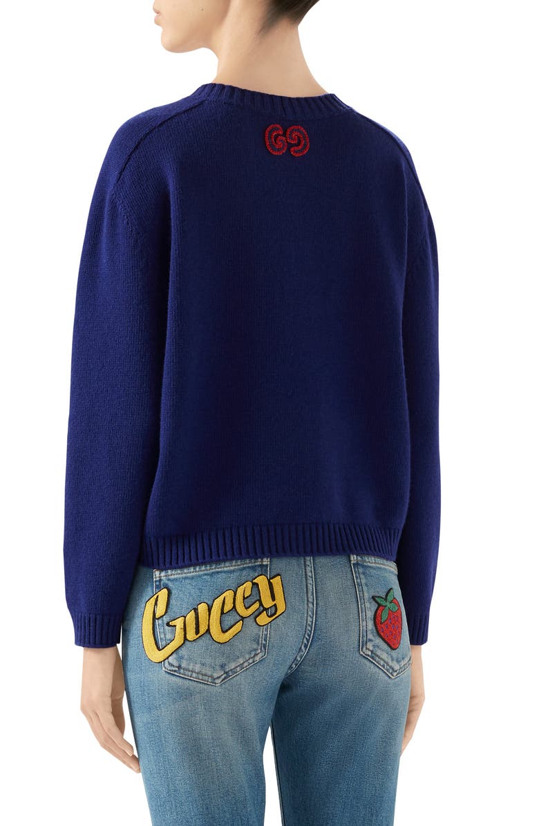 Gucci Logo Patch Cable Wool Cardigan, Alternate, color, 