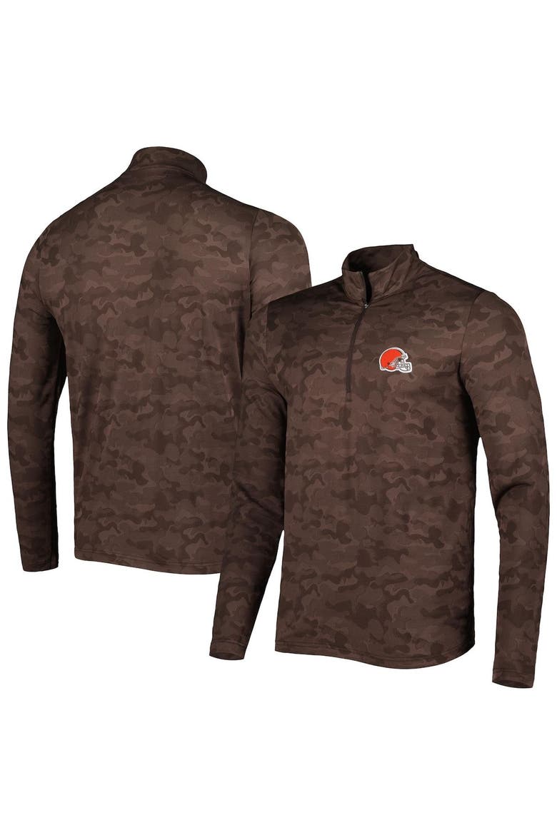 Men's Antigua Brown Cleveland Browns Brigade Quarter-Zip Sweatshirt, Main, color, Brown