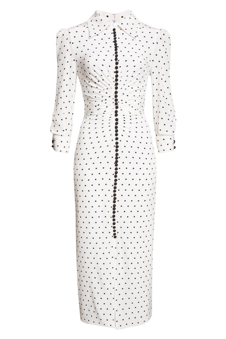 Polka Dot Fitted Ruched Silk Crêpe de Chine Shirtdress, Alternate, color, IVORY MULTI