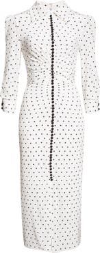 Carolina Herrera Polka Dot Fitted Ruched Silk Crêpe de Chine Shirtdress