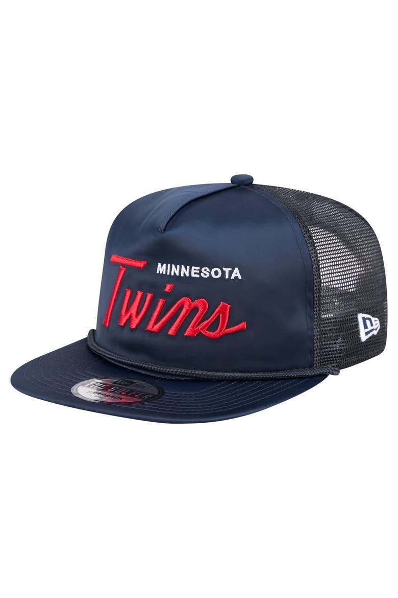 Men's New Era Navy Minnesota Twins Retro Satin Script Golfer Adjustable Hat, Main, color, Navy