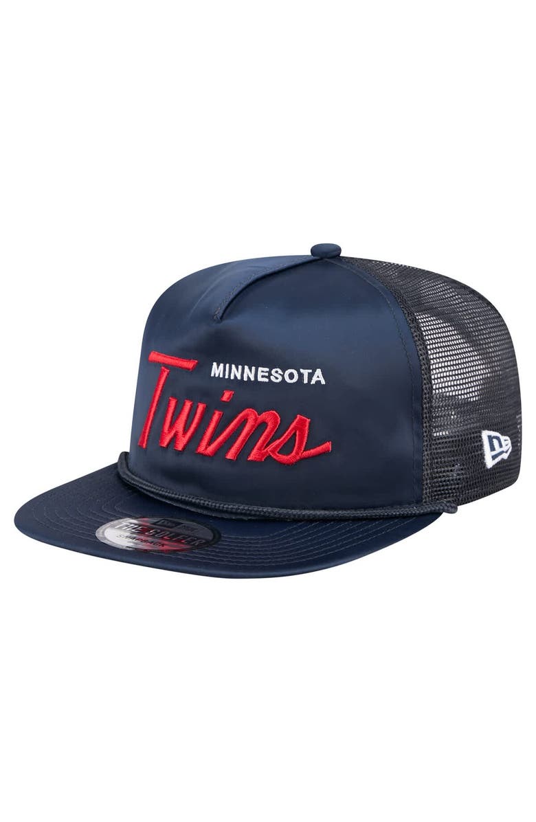 New Era Men's New Era Navy Minnesota Twins Retro Satin Script Golfer Adjustable Hat, Main, color, Navy